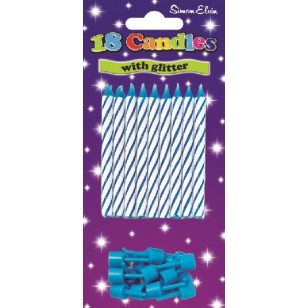 Blue Glitter Spiral Candles (Pack of 18)
